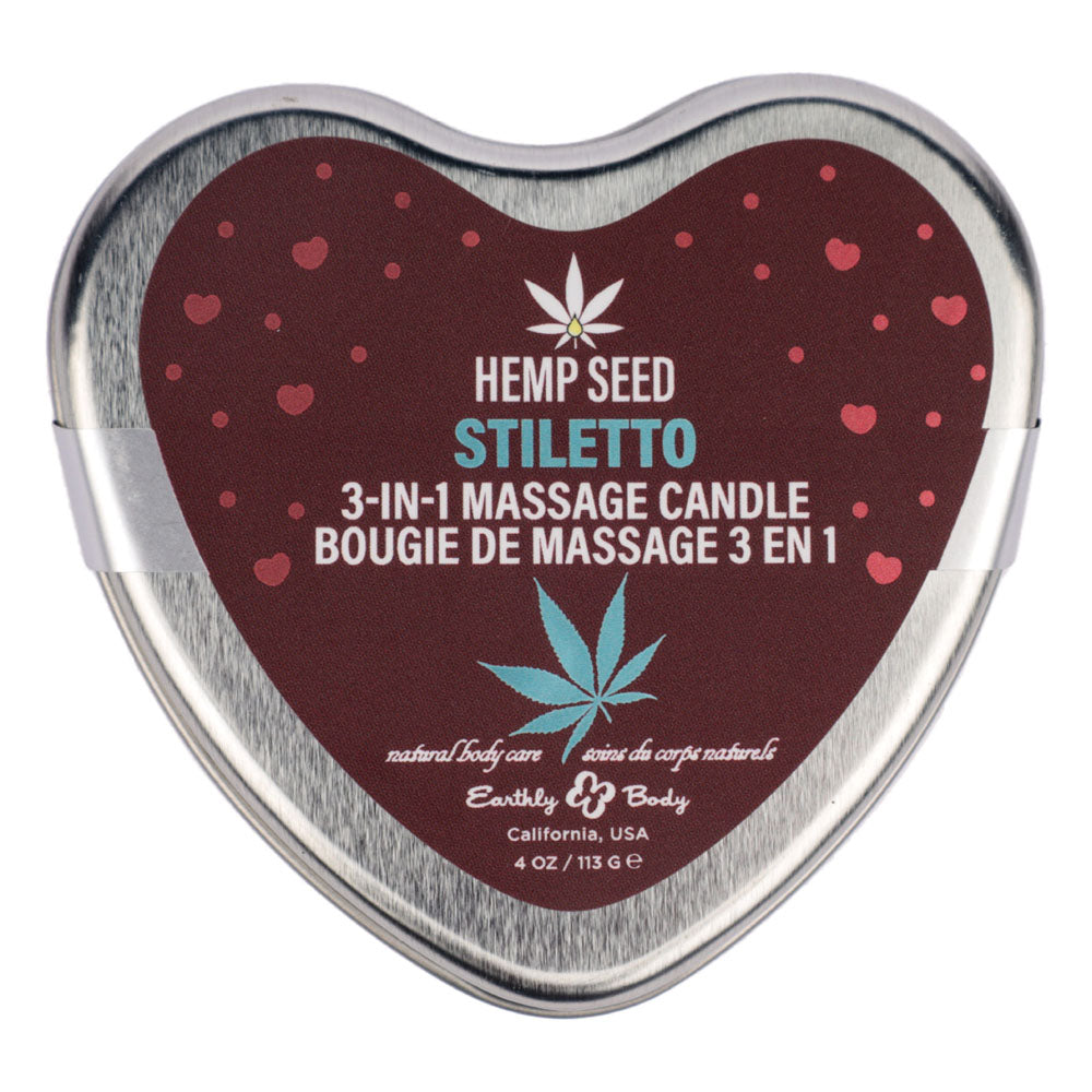 EB Hemp Seed 3 in 1 Massage Heart Candle Stiletto (Flowering Sage, Wildflower Honey, Creamy Sandalwood) - 113 g