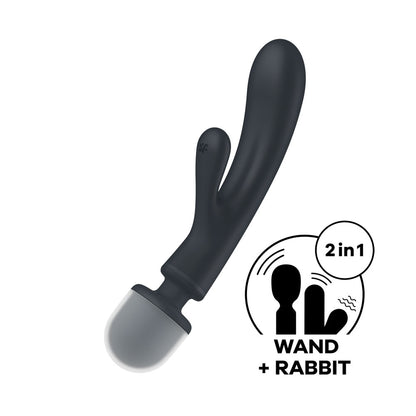 Satisfyer Triple Lover - Grey Rabbit Vibrator and Massage Wand