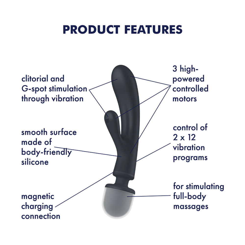 Satisfyer Triple Lover - Grey Rabbit Vibrator and Massage Wand