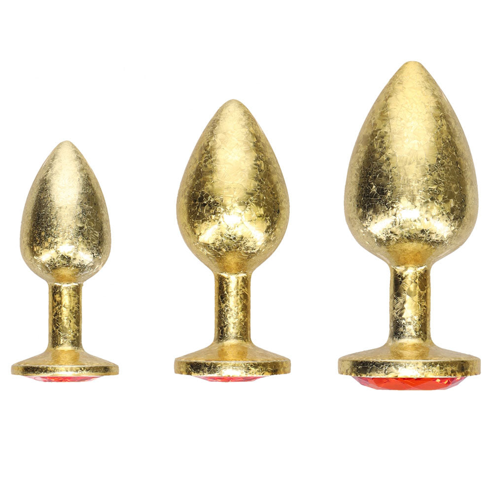 OUCH! Metal Anal Plug Set - Gold Butt Plugs with Gem Bases - Set of 3 Sizes