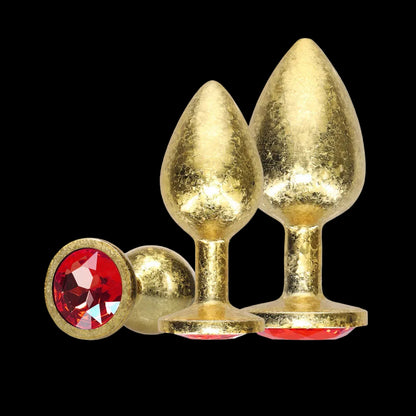 OUCH! Metal Anal Plug Set - Gold Butt Plugs with Gem Bases - Set of 3 Sizes