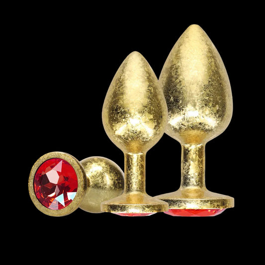 OUCH! Metal Anal Plug Set - Gold Butt Plugs with Gem Bases - Set of 3 Sizes