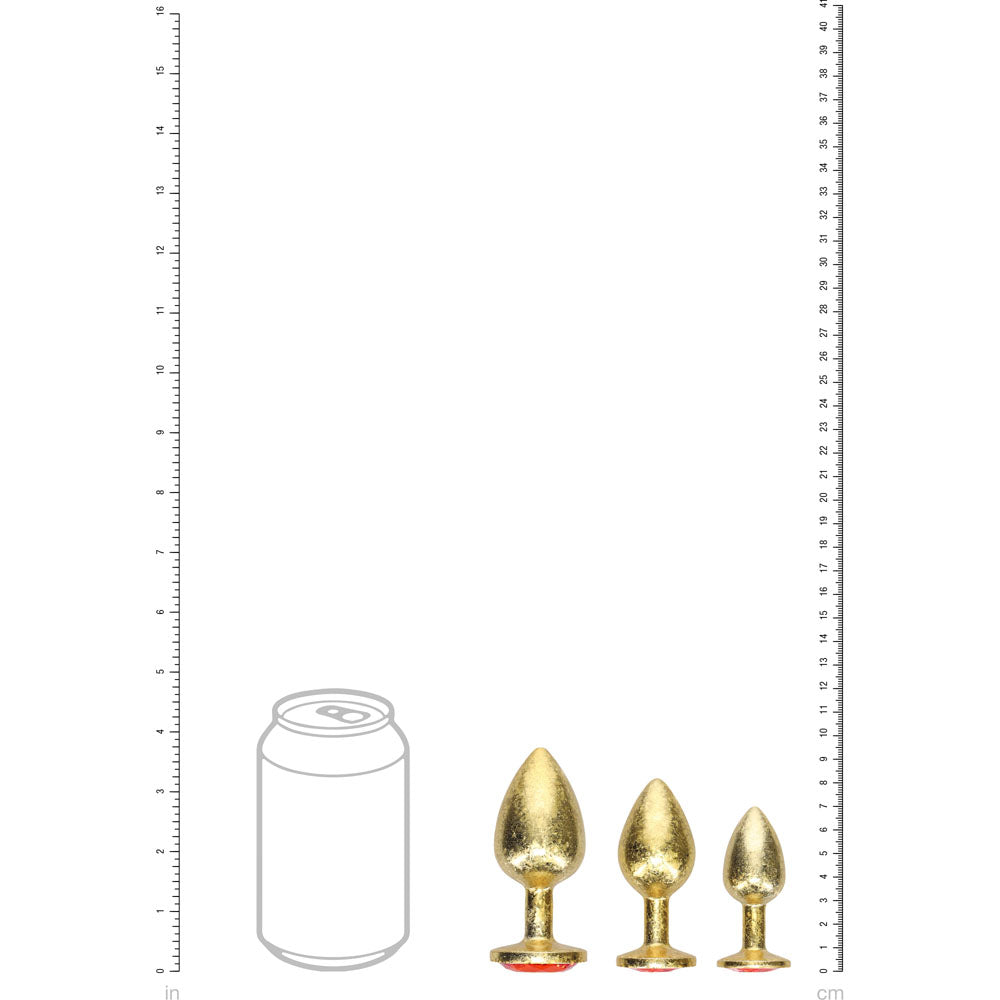 OUCH! Metal Anal Plug Set - Gold Butt Plugs with Gem Bases - Set of 3 Sizes