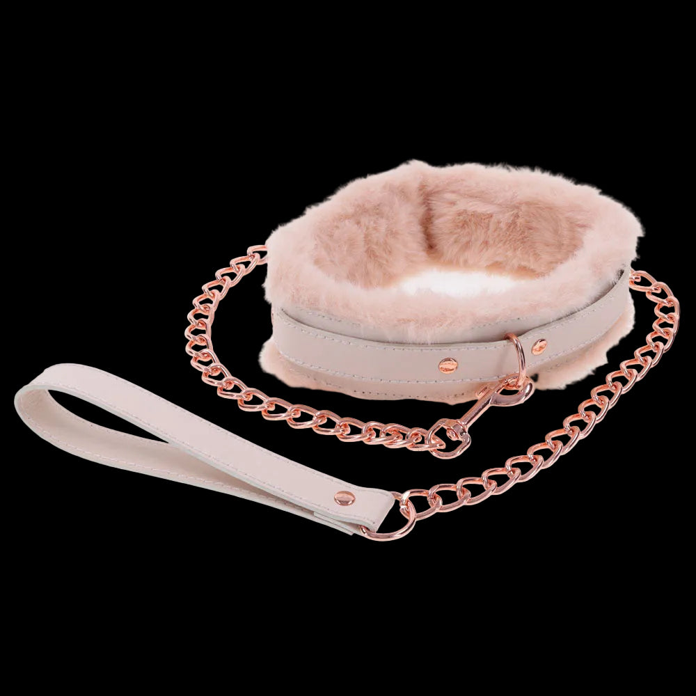 Sex & Mischief Peaches n CreaMe Fur Collar & Leash - Peach Restraint