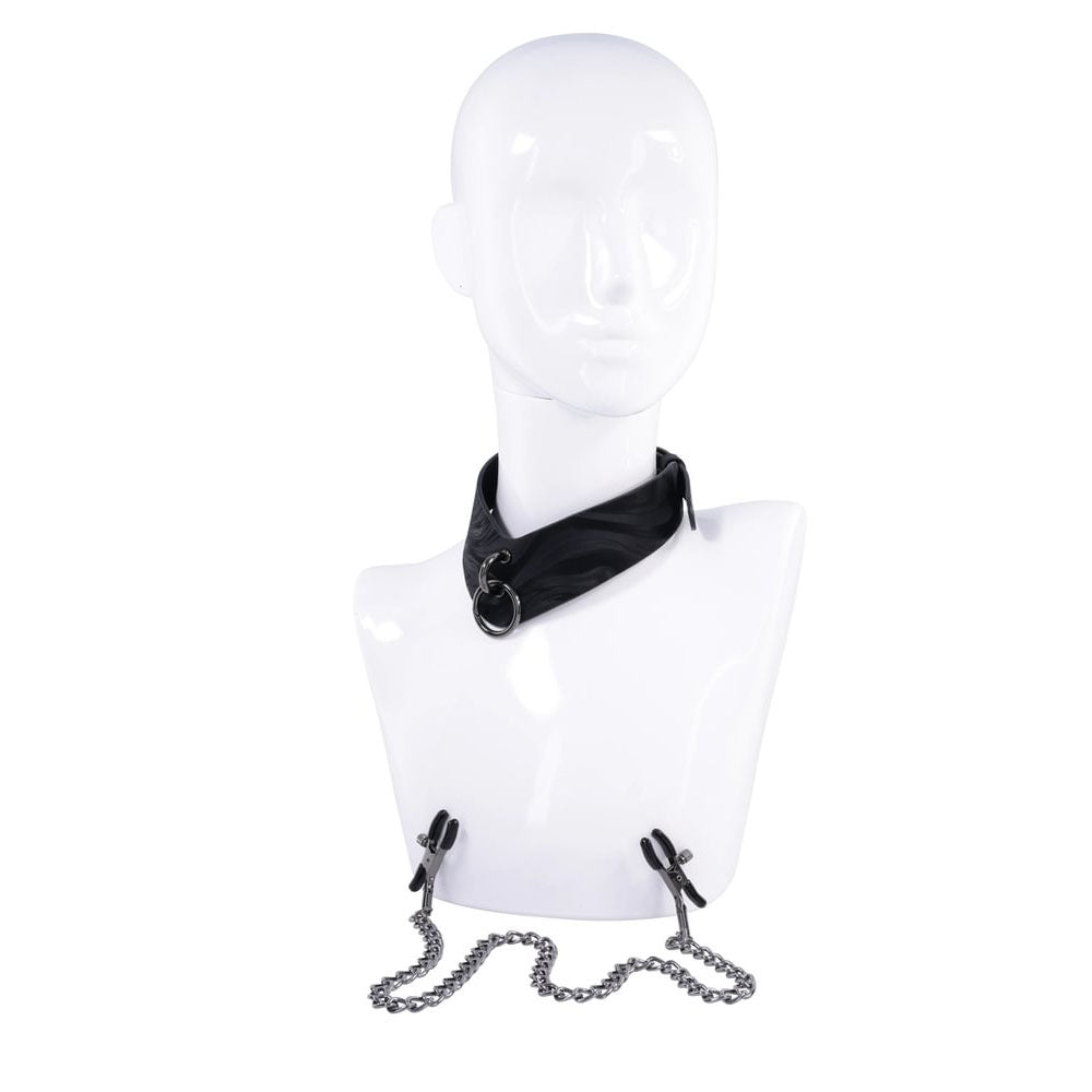 Velvet Noir Collar & Removable Clamps -  Neck & Nipple Restraints