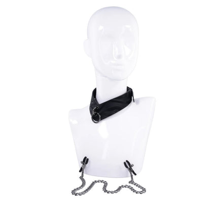Velvet Noir Collar & Removable Clamps -  Neck & Nipple Restraints