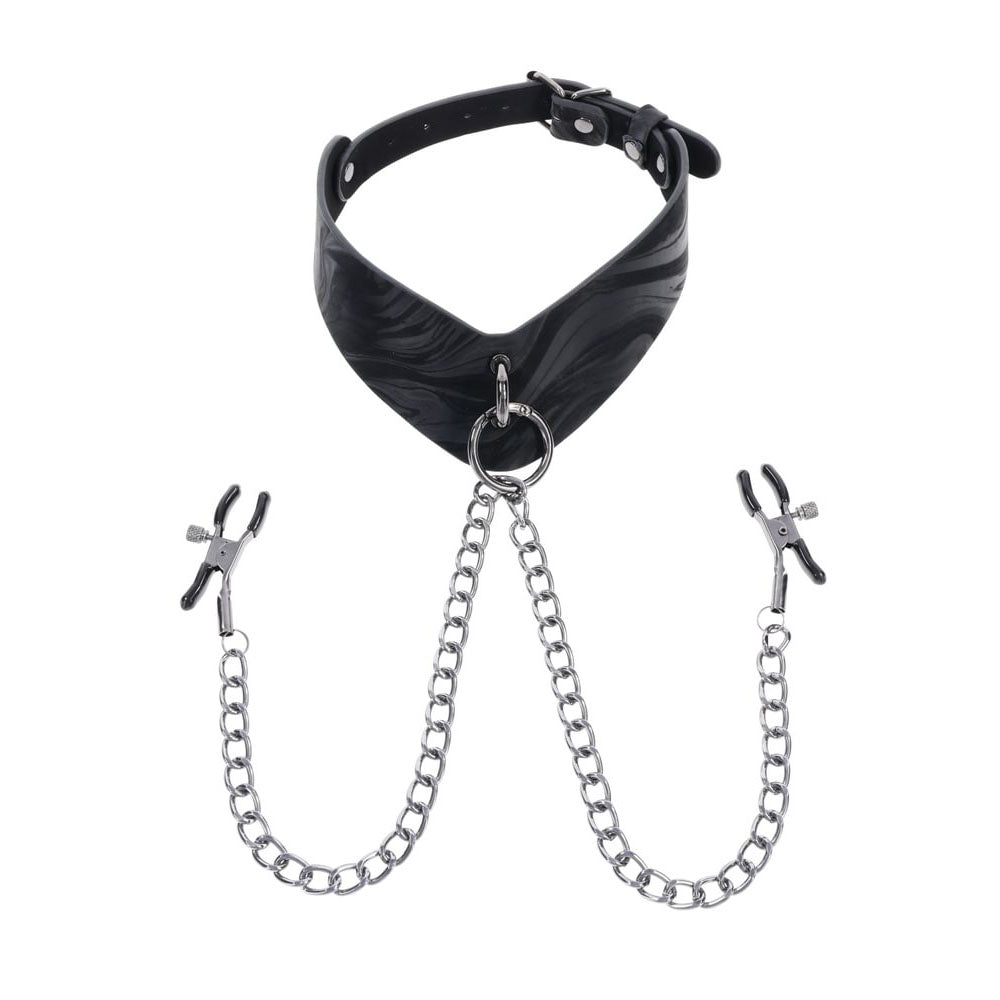 Velvet Noir Collar & Removable Clamps -  Neck & Nipple Restraints