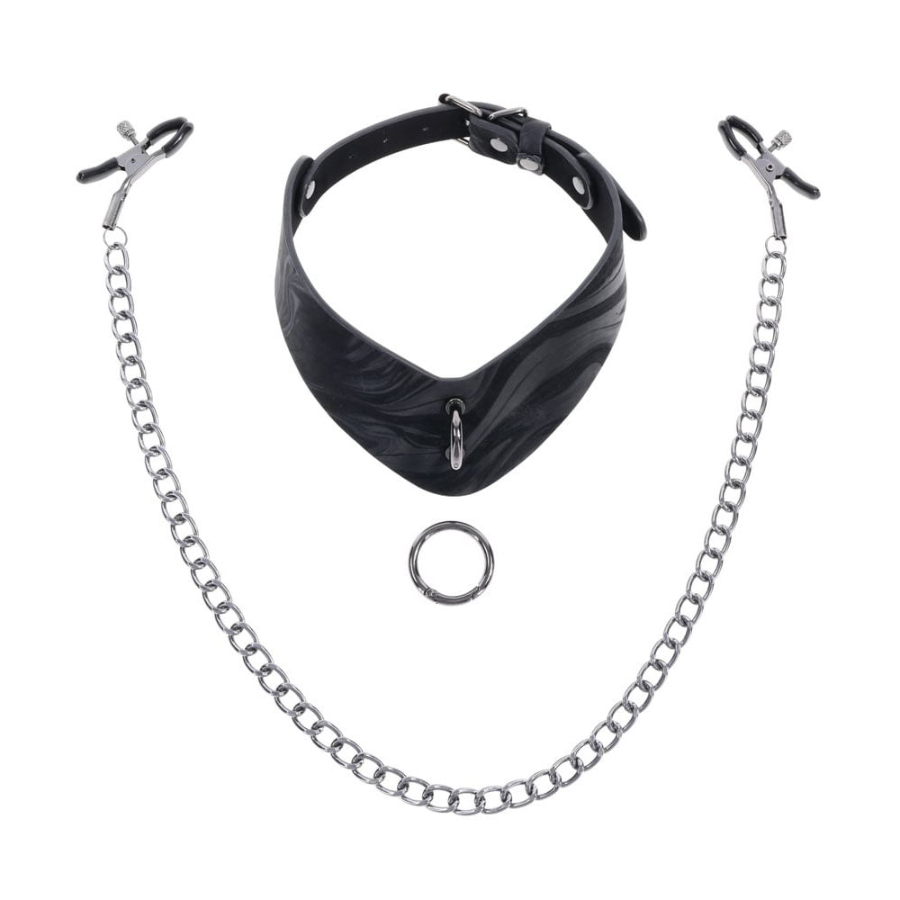 Velvet Noir Collar & Removable Clamps -  Neck & Nipple Restraints