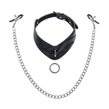 Velvet Noir Collar & Removable Clamps -  Neck & Nipple Restraints